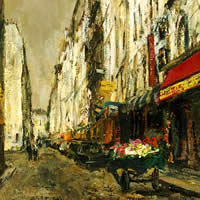パリ花売り車のある街角
